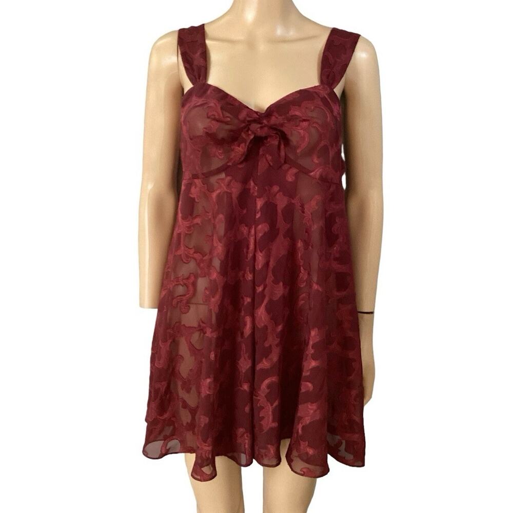 Victoria Secret Red Burgundy Vintage Floral Dark FairyLingerie Sheer Dress Large